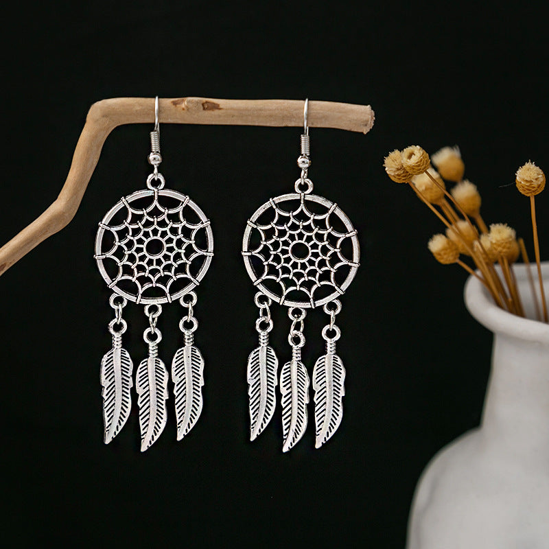 Dream Catcher Feather Tassel Earrings